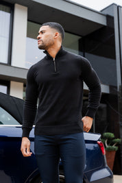 THE SANTONI - HALF ZIP SWEATER - BLACK