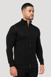 THE SANTONI FULL ZIP SWEATER - BLACK