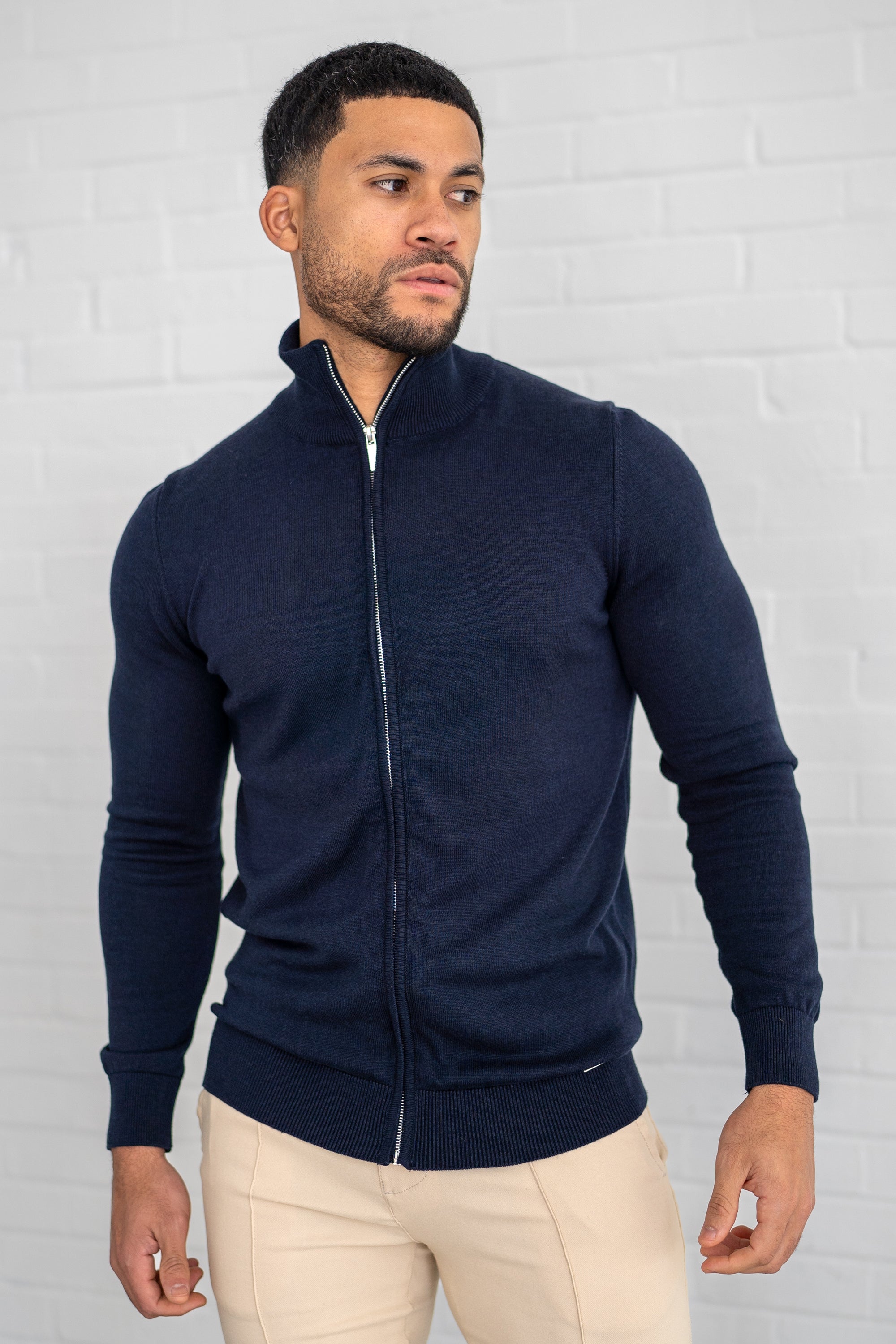 THE SANTONI FULL ZIP SWEATER - BLUE