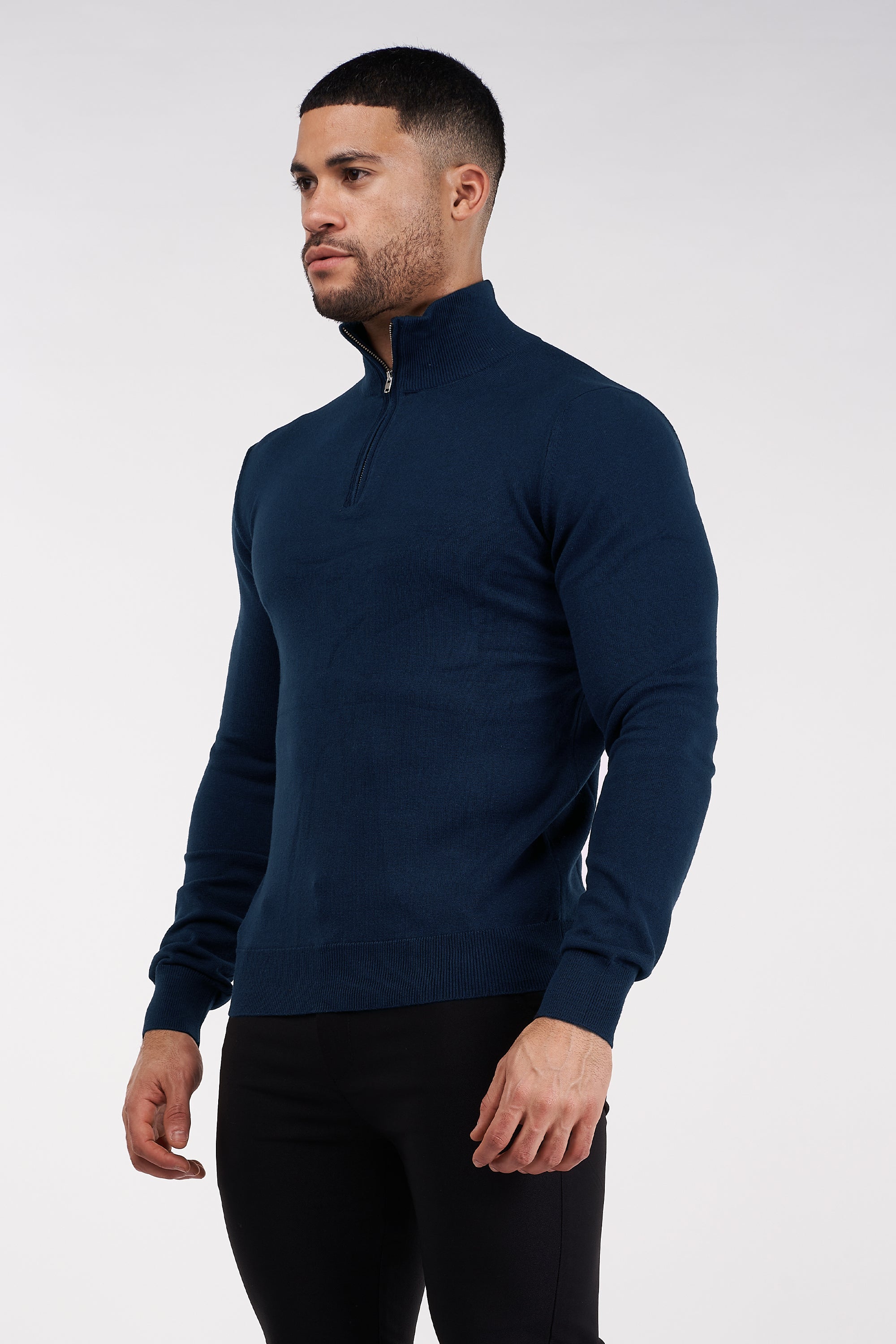 THE SANTONI - HALF ZIP SWEATER - BLUE