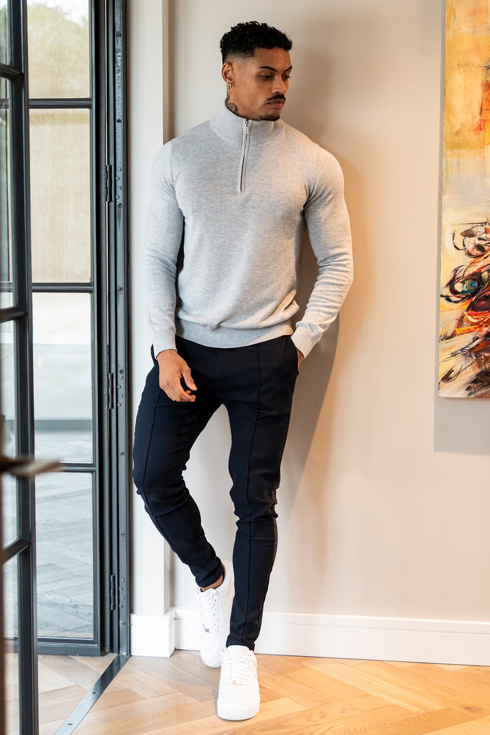 THE SANTONI - HALF ZIP SWEATER - GREY