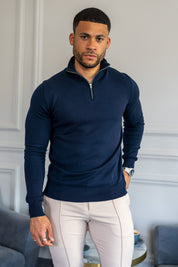 THE SANTONI - HALF ZIP SWEATER - BLUE