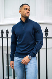 THE SANTONI - HALF ZIP SWEATER - BLUE