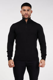 THE SANTONI - HALF ZIP SWEATER - BLACK