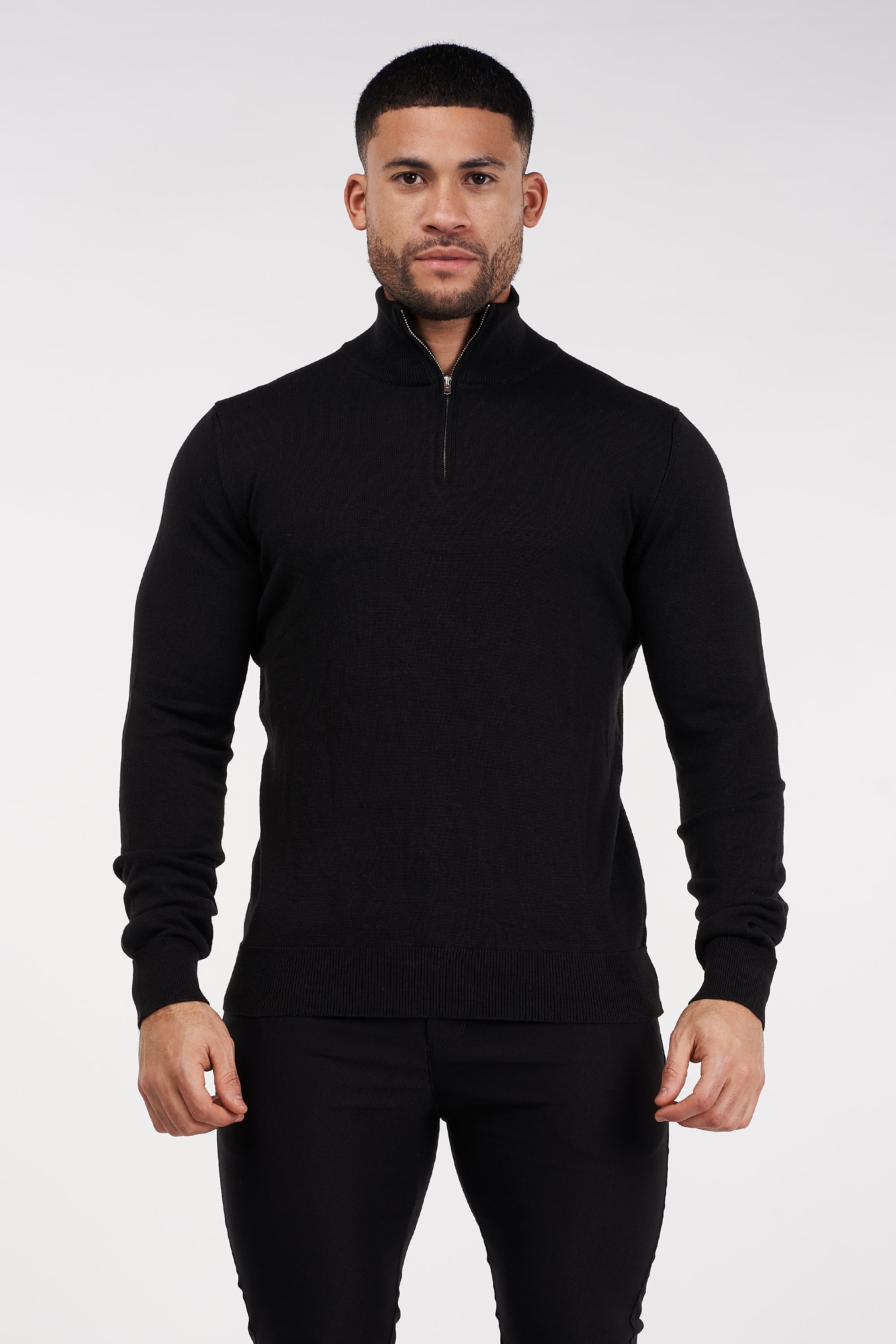 THE SANTONI - HALF ZIP SWEATER - BLACK