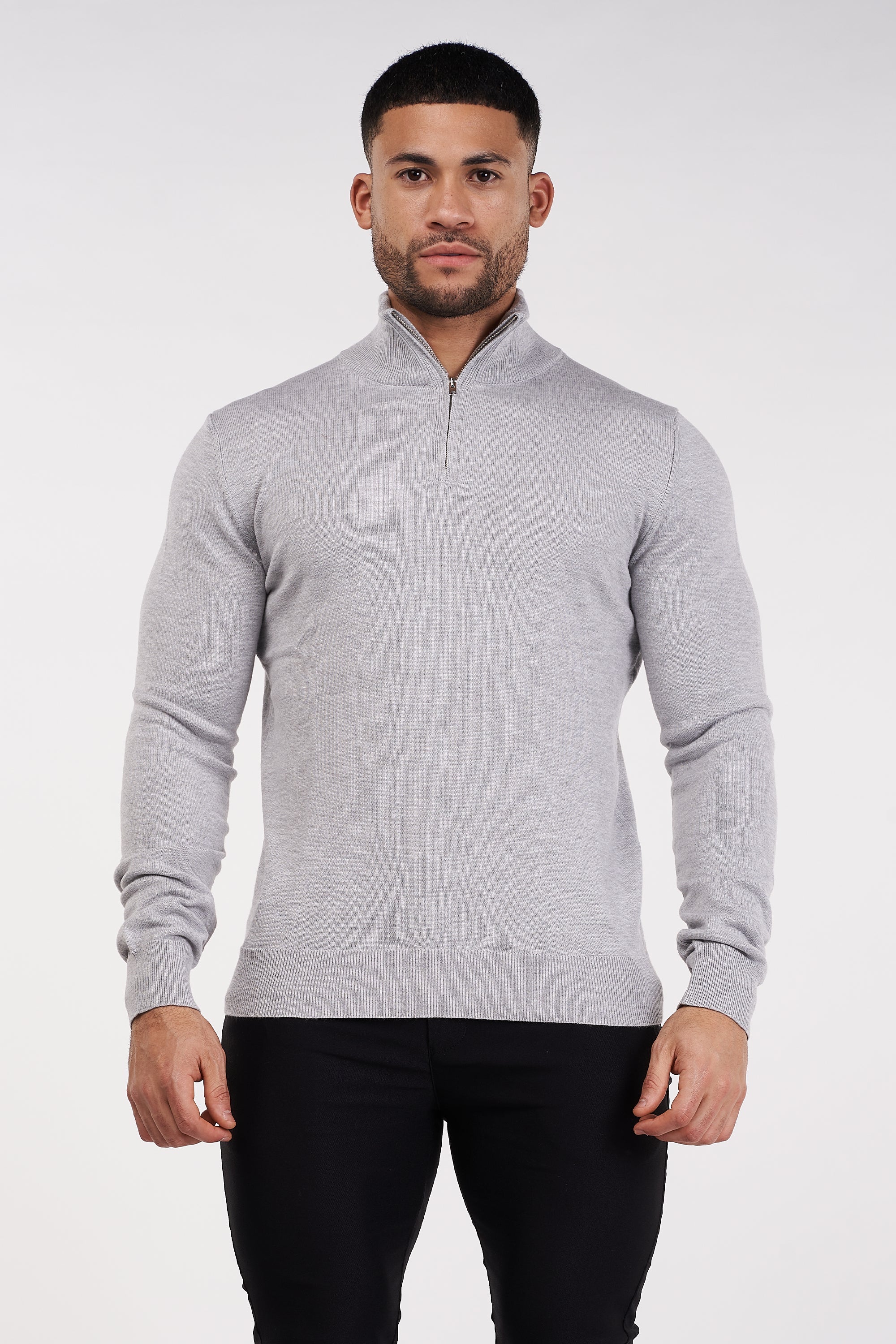 THE SANTONI - HALF ZIP SWEATER - GREY