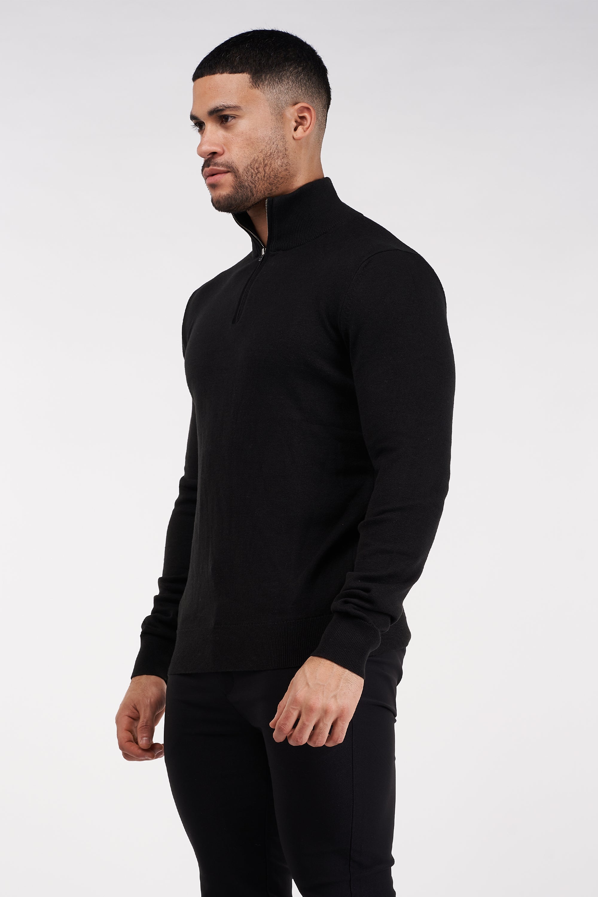 THE SANTONI - HALF ZIP SWEATER - BLACK