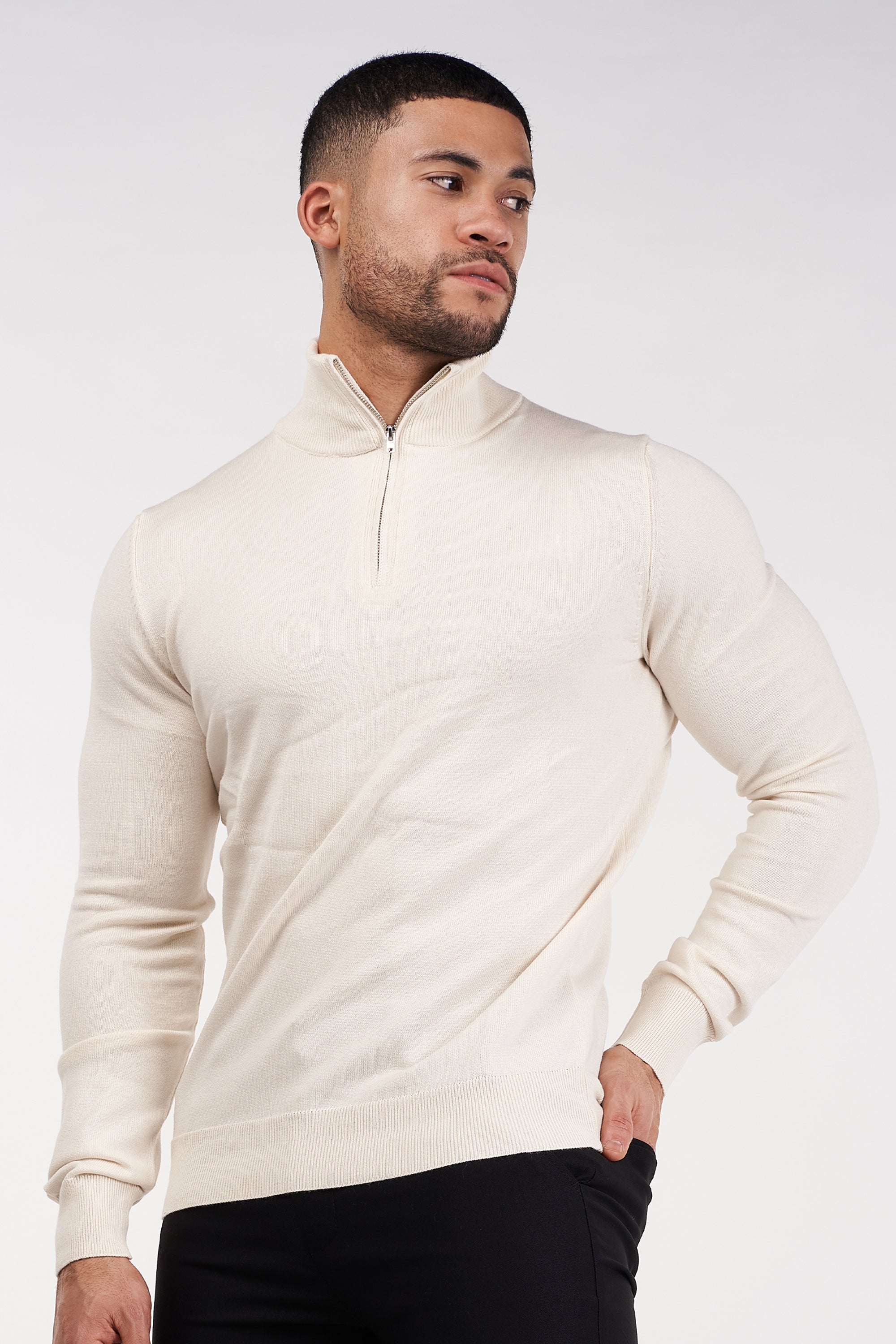 THE SANTONI - HALFZIP SWEATER - BEIGE