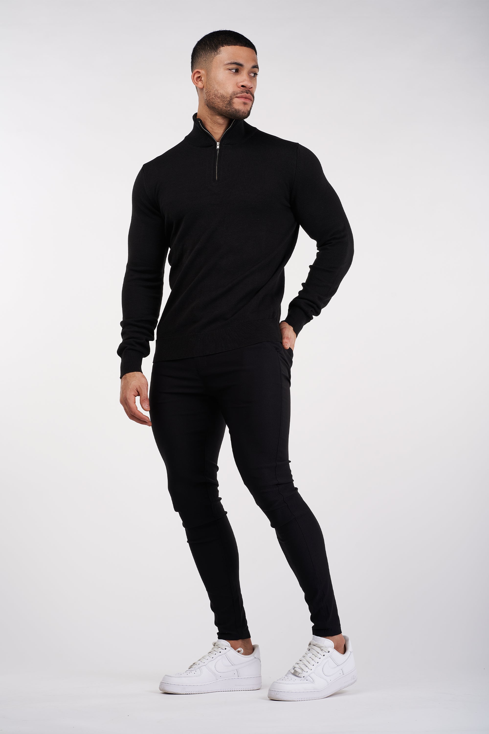 THE SANTONI - HALF ZIP SWEATER - BLACK