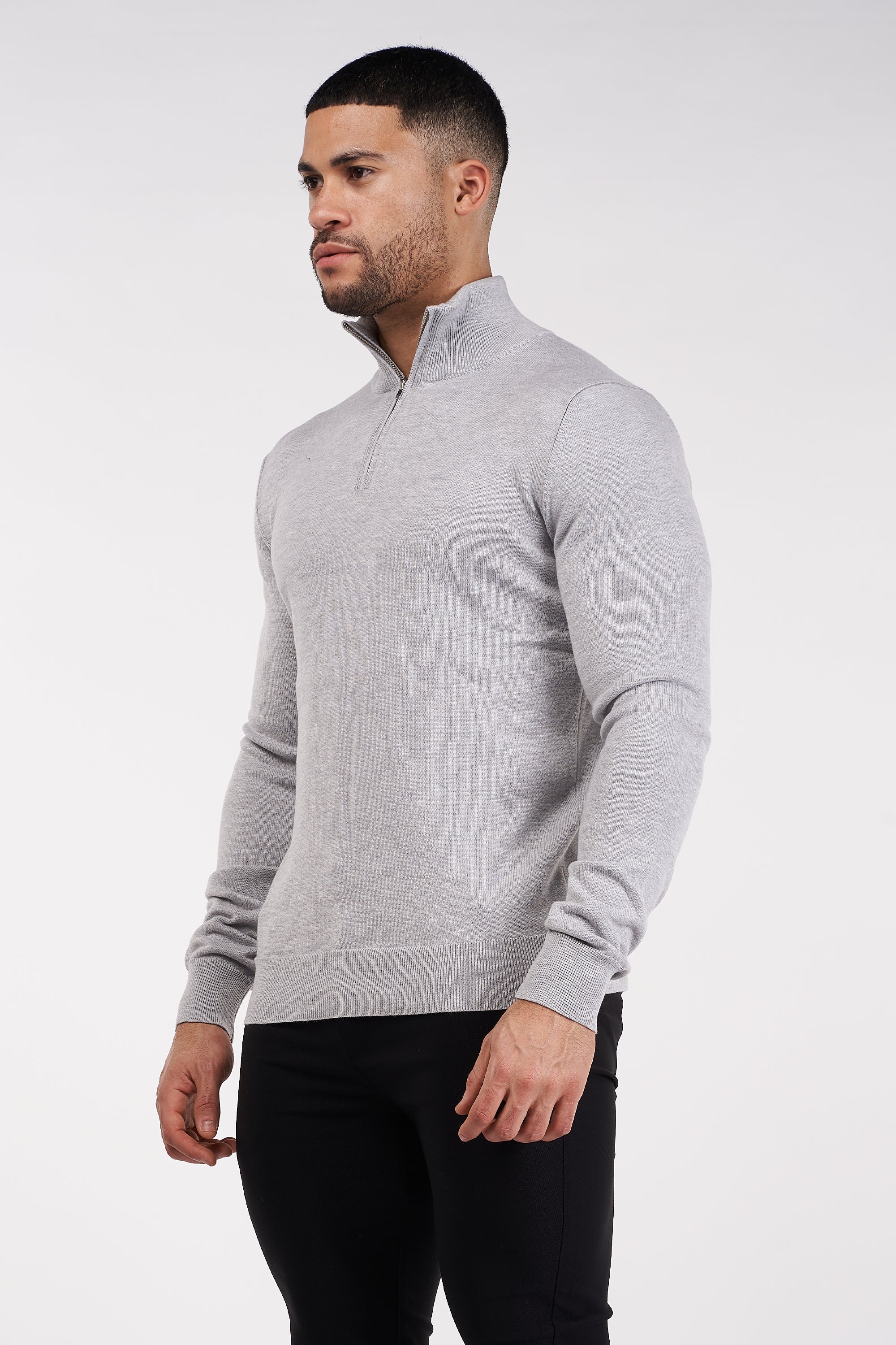 THE SANTONI - HALF ZIP SWEATER - GREY