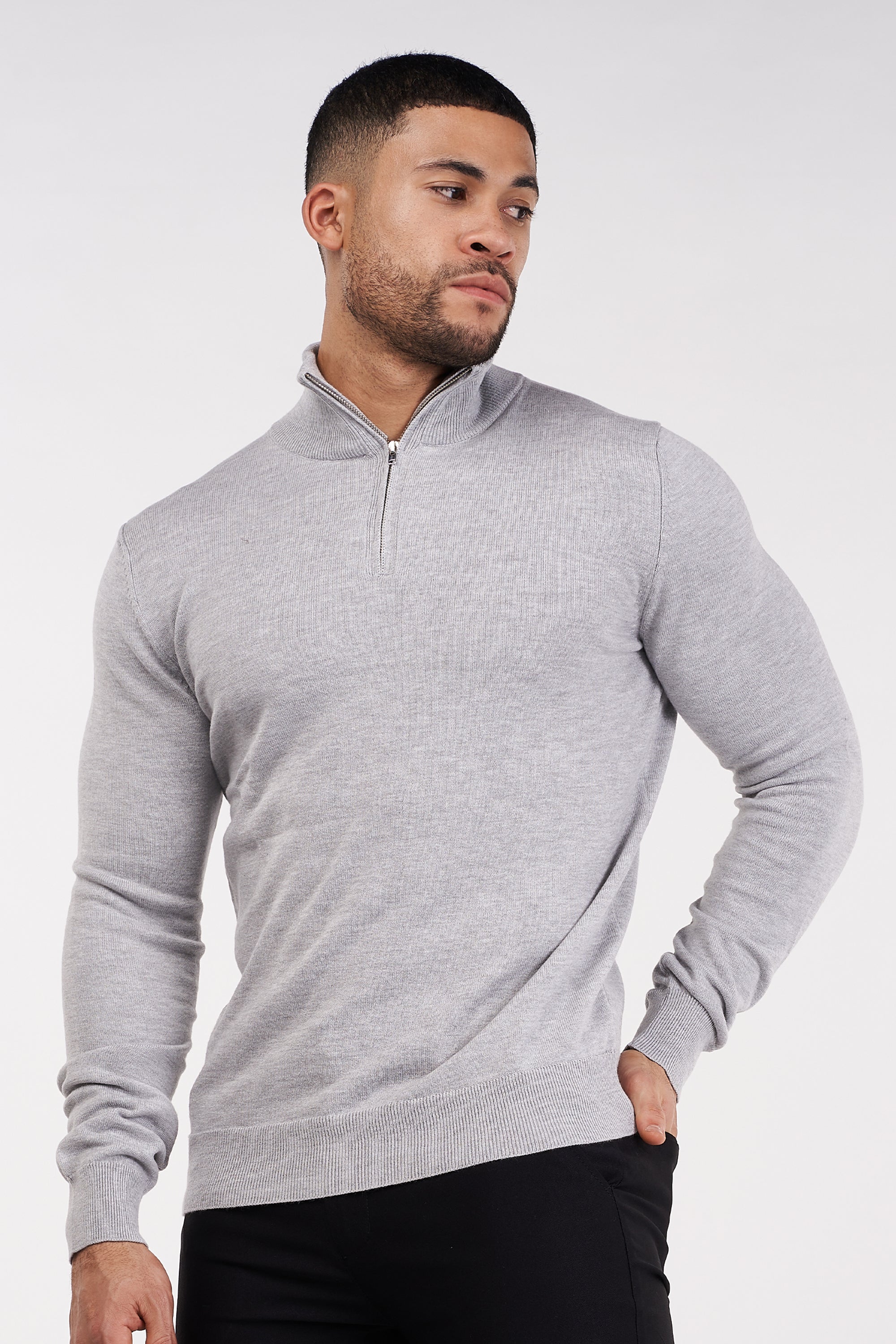 THE SANTONI - HALF ZIP SWEATER - GREY