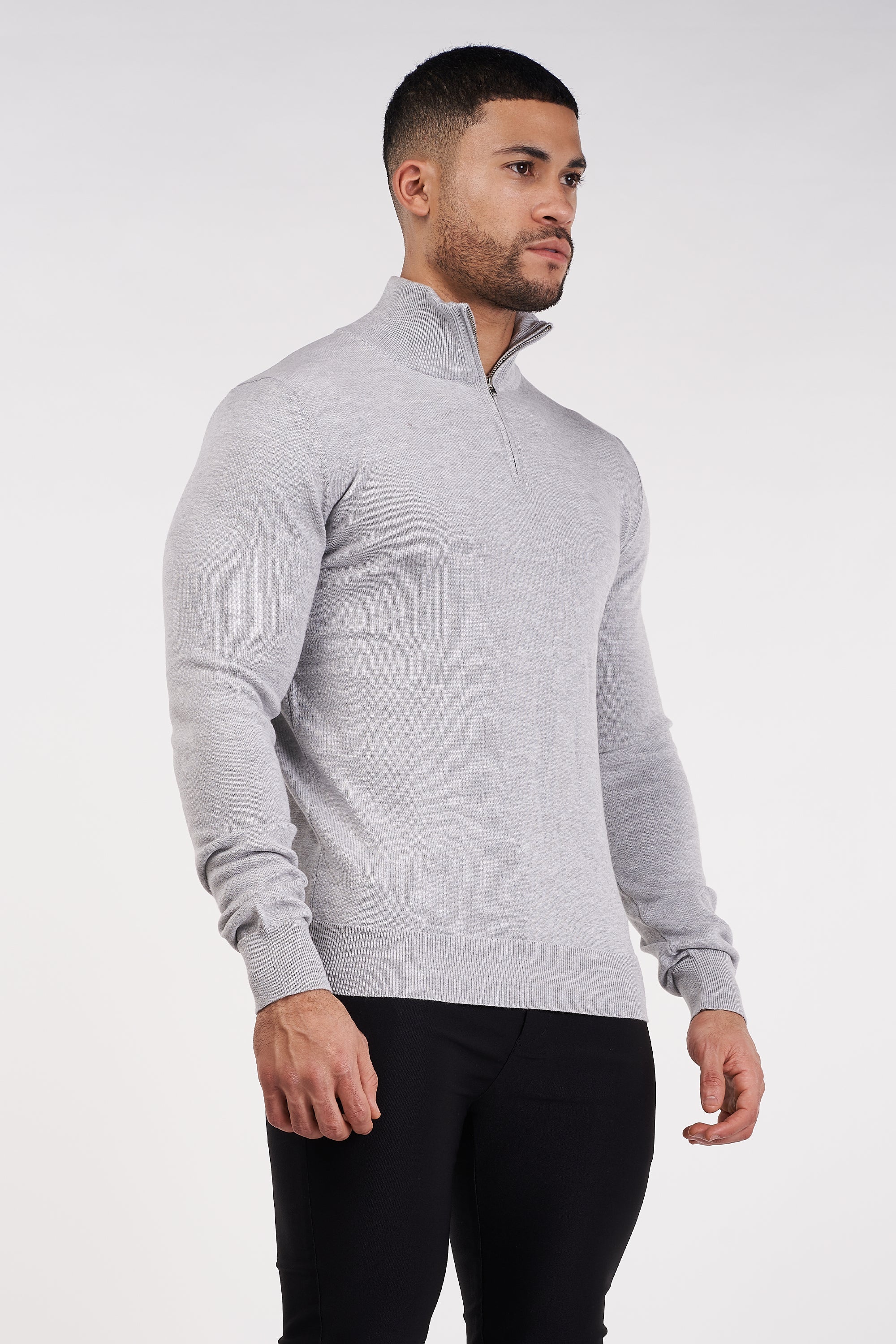 THE SANTONI - HALF ZIP SWEATER - GREY