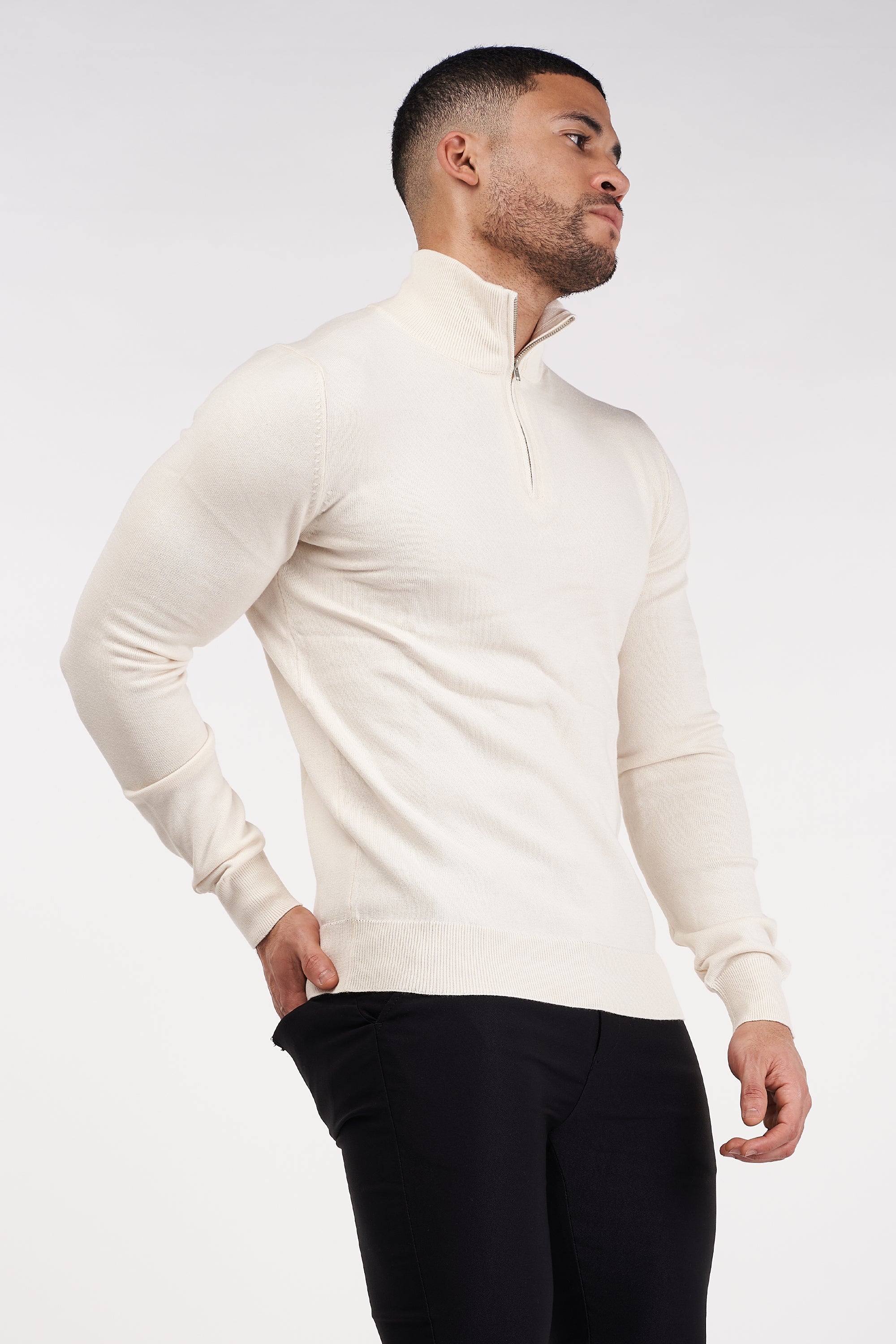 THE SANTONI - HALFZIP SWEATER - BEIGE